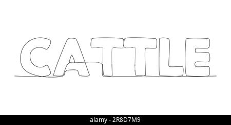 One continuous line of Cattle word. Thin Line Illustration vector concept. Contour Drawing Creative ideas. Stock Vector