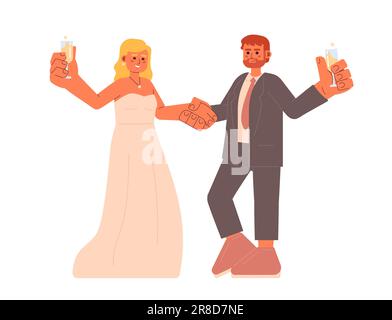 Happy couple celebrating wedding anniversary semi flat colorful vector characters Stock Vector