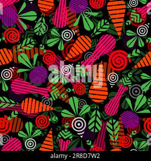 Vegetables geometric pattern seamless. Vegetable background Stock Vector
