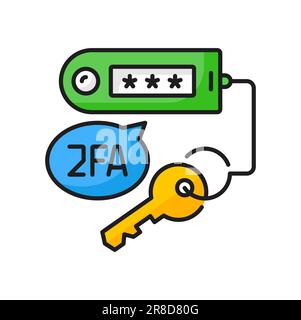 2fa two steps authentication security password with key and code. Vector otp code, account verification, online access, secure concept color icon Stock Vector