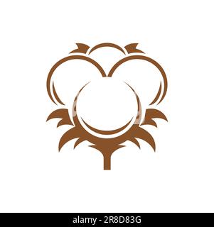Cotton icon for 100 organic soft fabric, vector cotton flower ball line pictogram. Eco textile and bio natural label, cotton flower outline symbol for agriculture fiber or organic eco clothing Stock Vector
