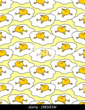 Cartoon fried egg background. Scrambled eggs relaxes pattern seamless. Baby fabric texture Stock Vector