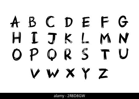 Scribble black english latin abc alphabet font A to Z. Vector illustration in handmade doodle, handwritten doodle style isolated on white background. Stock Vector