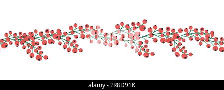 Berries border on white background. Banner with vintage botanical pattern. Stock Vector