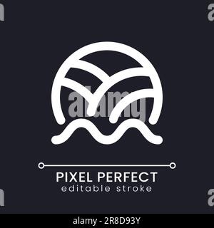 Beach volleyball pixel perfect white linear ui icon for dark theme Stock Vector