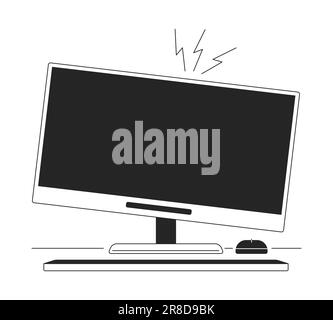 Computer monitor crackling flat monochrome isolated vector object Stock Vector