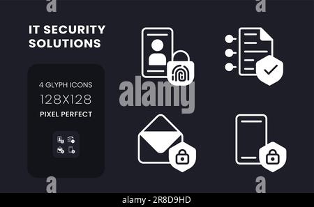 Cyber security solutions white solid desktop icons set Stock Vector