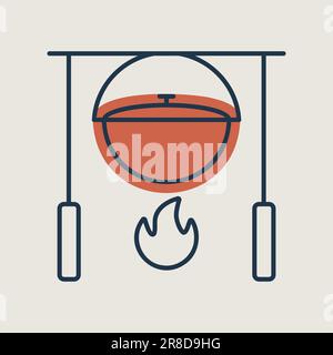 Camping pot over a bonfire vector isolated icon. Hiking sign. Graph symbol for travel and tourism web site and apps design, logo, app, UI Stock Vector