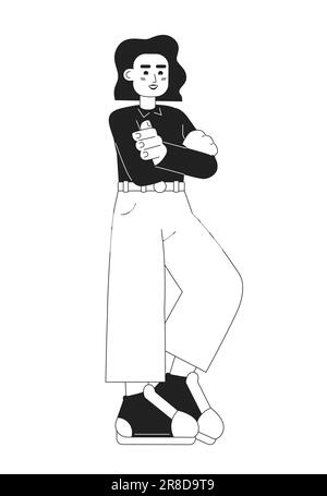 Arms crossed young adult woman monochromatic flat vector character Stock Vector