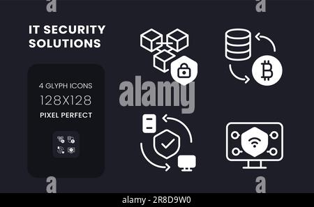 Data privacy solutions white solid desktop icons set Stock Vector