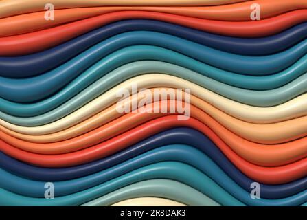 Modern abstract multicolored 3D wavy background. Horizontal lines or background with wavy distortion effect. Stock Vector