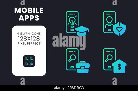 Mobile apps blue solid gradient desktop icons Stock Vector