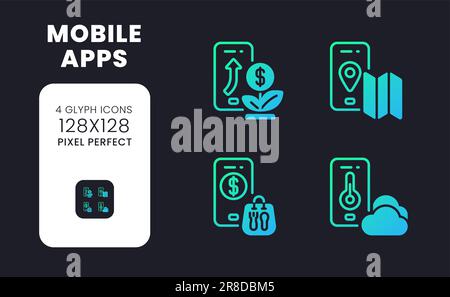 Mobile apps blue solid gradient desktop icons Stock Vector