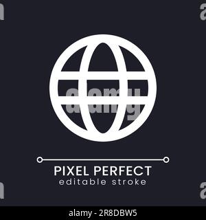Globe pixel perfect white linear ui icon for dark theme Stock Vector