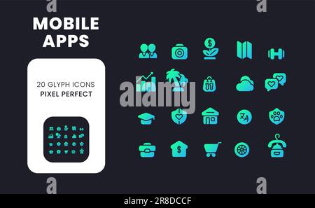 Mobile apps blue solid gradient desktop icons Stock Vector