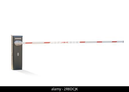 One closed boom barrier isolated on white Stock Photo