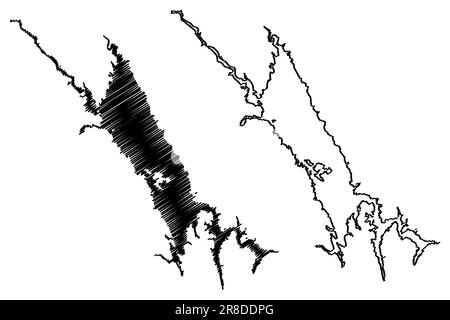 Lake Berryessa Reservoir (United States of America, North America, us, usa, California) map vector illustration, scribble sketch Monticello Dam map Stock Vector