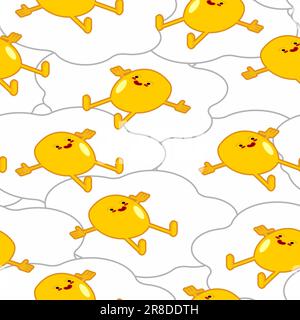 Cartoon fried egg background. Scrambled eggs relaxes pattern seamless. Baby fabric texture Stock Vector