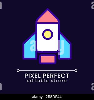 Rocket pixel perfect RGB color icon for dark theme Stock Vector