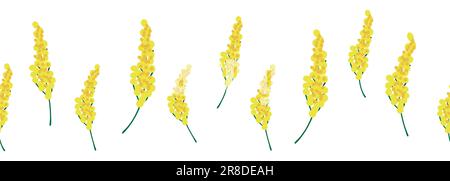 Mimosa yellow horizontal border seamless pattern. Floral seamless border Stock Vector