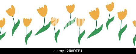 Tulips yellow and orange seamless horizontal border. Stock Vector