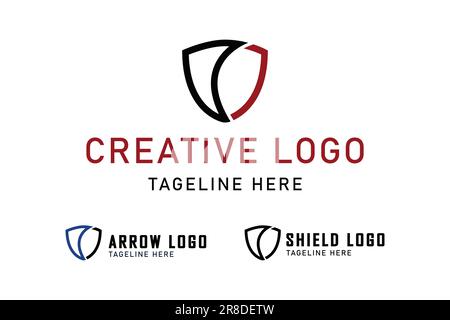shield logo and arrow or spear head. icon related to protection, defense, strength. Simple vector design editable Stock Vector