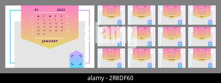 Pink gradient arrow pointer wall calendar design template for 2023 year Stock Vector