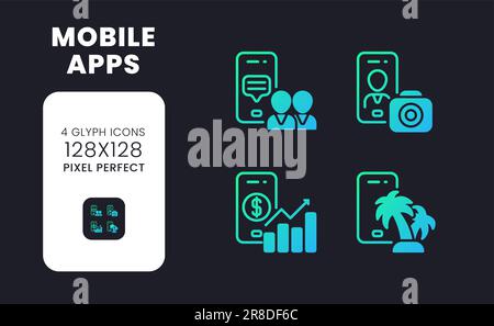 Mobile apps blue solid gradient desktop icons Stock Vector