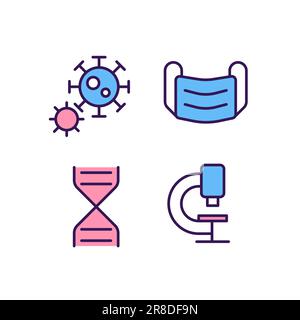 Virus prevention and treatment pixel perfect RGB color icons set Stock Vector