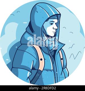 One person walking with backpack in winter Stock Vector