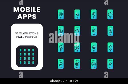 Mobile apps blue solid gradient desktop icons Stock Vector