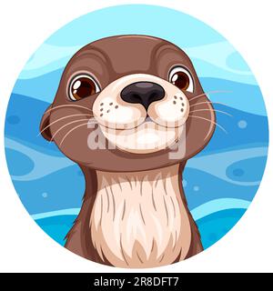 Otter on circle sticker template illustration Stock Vector
