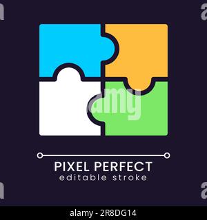 Jigsaw puzzle pieces pixel perfect RGB color icon for dark theme Stock Vector