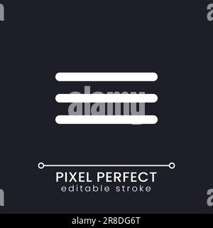 Hamburger menu button pixel perfect white linear ui icon for dark theme Stock Vector