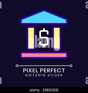Bank building pixel perfect RGB color icon for dark theme Stock Vector