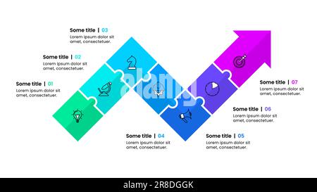 Infographic template with icons and 7 options or steps. Arrow. Can be used for workflow layout, diagram, banner, webdesign. Vector illustration Stock Vector
