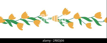 Tulips yellow and orange seamless horizontal border. Stock Vector