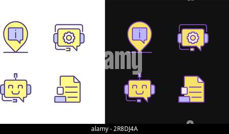 Chatbot info help pixel perfect light and dark theme color icons set Stock Vector