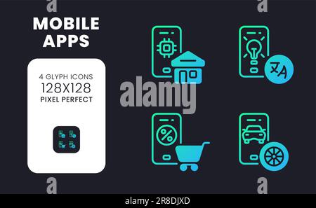 Mobile apps blue solid gradient desktop icons Stock Vector