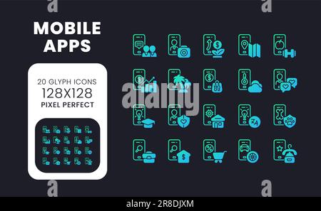 Mobile apps blue solid gradient desktop icons Stock Vector