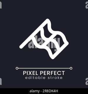 Waving chequered flag pixel perfect white linear ui icon for dark theme Stock Vector