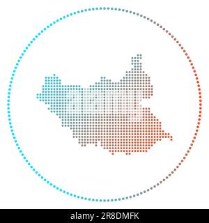 South Sudan digital badge. Dotted style map of South Sudan in circle. Tech icon of the country with gradient dots. Superb vector illustration. Stock Vector