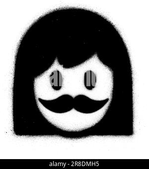 funny queer icon of a girl with a mustache in black over white Stock Vector