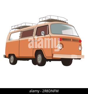 Vintage Van with above car luggage storage Illustration: Nostalgic Retro Charm and Artistic Style, vector illustration. Stock Vector