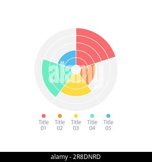 Concentric circle infographic diagram design template with five pies Stock Vector