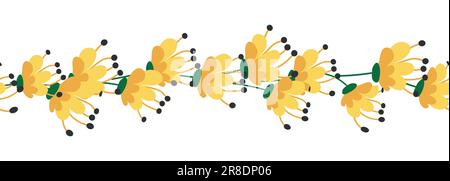 Tulips yellow and orange seamless horizontal border. Stock Vector