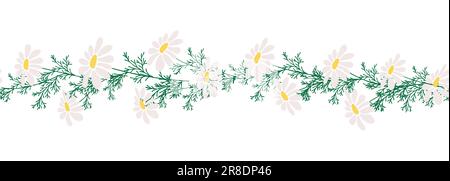 Chamomile horizontal border seamless pattern. Floral seamless border Stock Vector