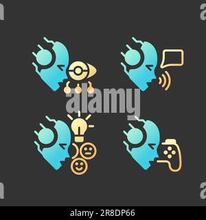 Artificial intelligence benefits gradient glyph icons set with lineart for dark theme Stock Vector