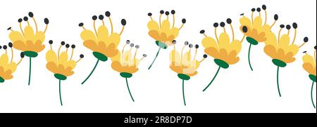 Tulips yellow and orange seamless horizontal border. Stock Vector