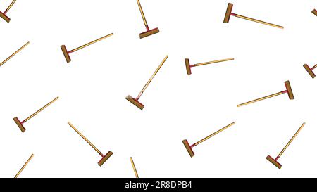 Texture, seamless abstract pattern of wooden construction mops, brushes with a wooden handle for repair, cleaning on a white background. Vector illust Stock Vector